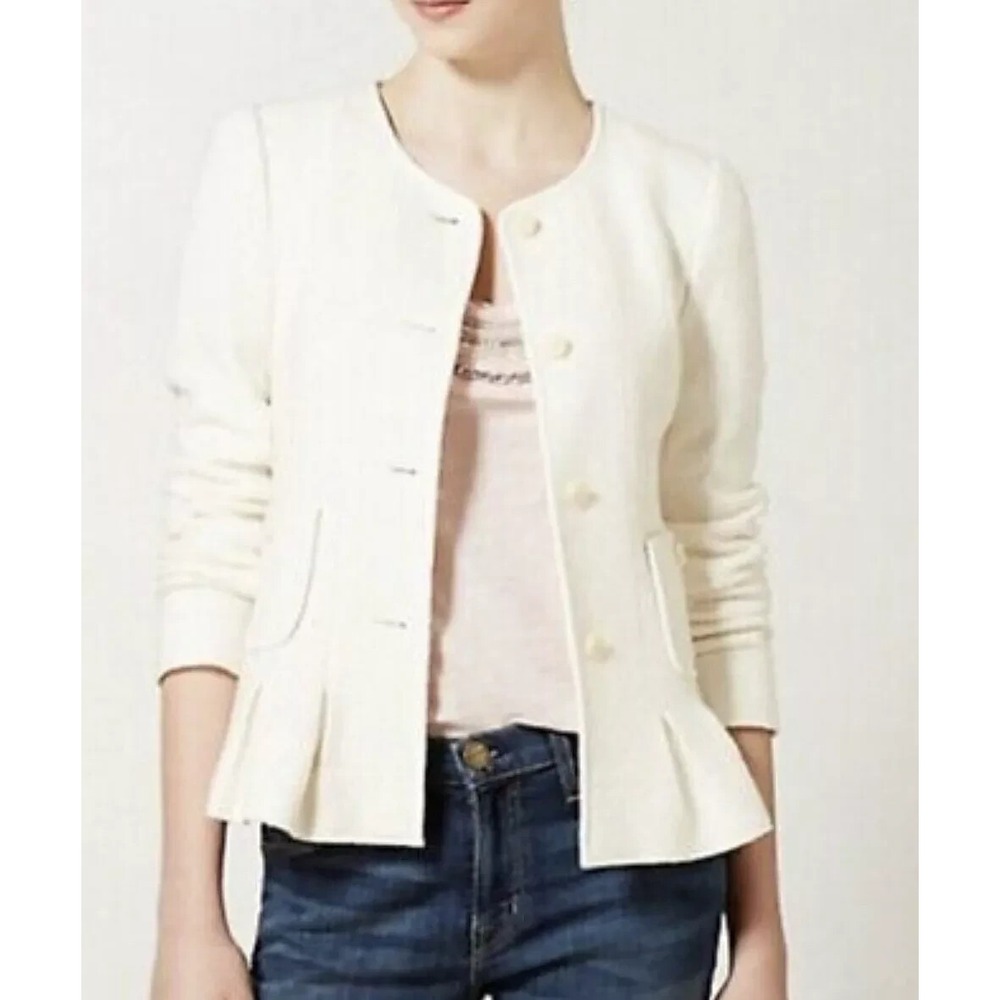 NWOT Anthropologie Elevenses Ivory Francie Wool Peplum Coat Size 10 Career $240